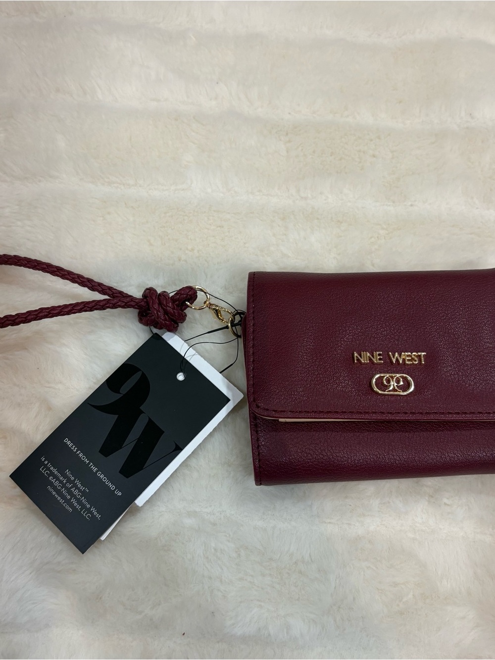 Nine West Wine Burgundy Wristlet Card Holder with Gold Accents